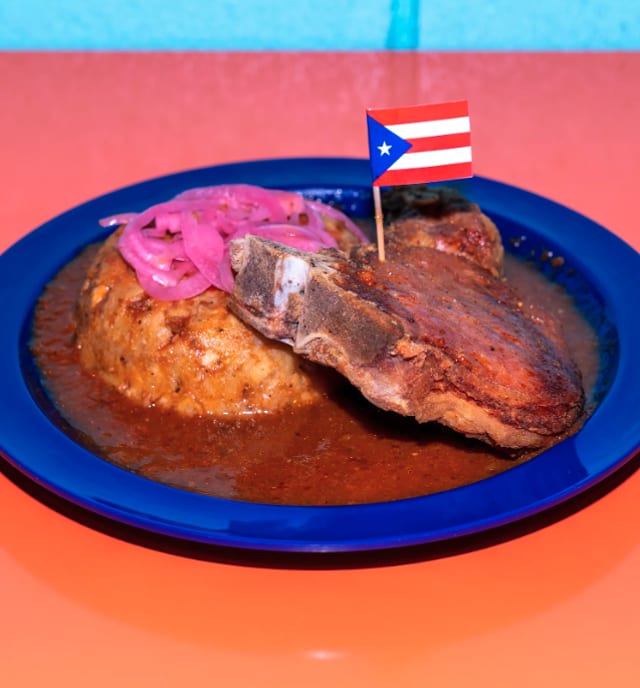 Mofongo Pork Chop (Deep Fried Heritage Duroc Pork Chop).