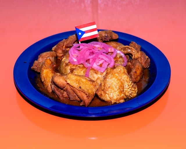 Mofongo Chicharron de Pollo (Fried Chicken Cracklings).